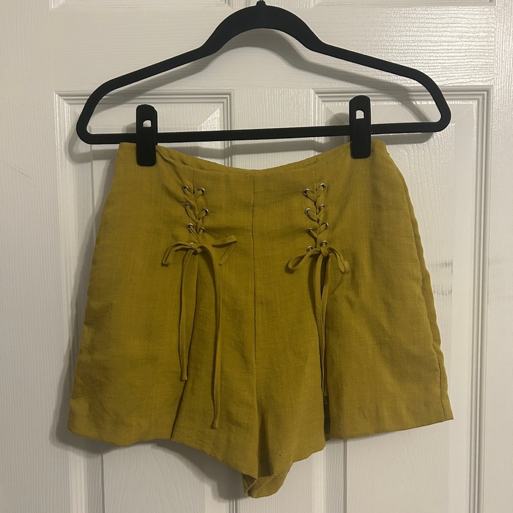 J.O.A. Mustard High Waist Lace-Up Shorts
